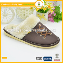 Hot selling high quality men genuine leather warm winter indoor slippers